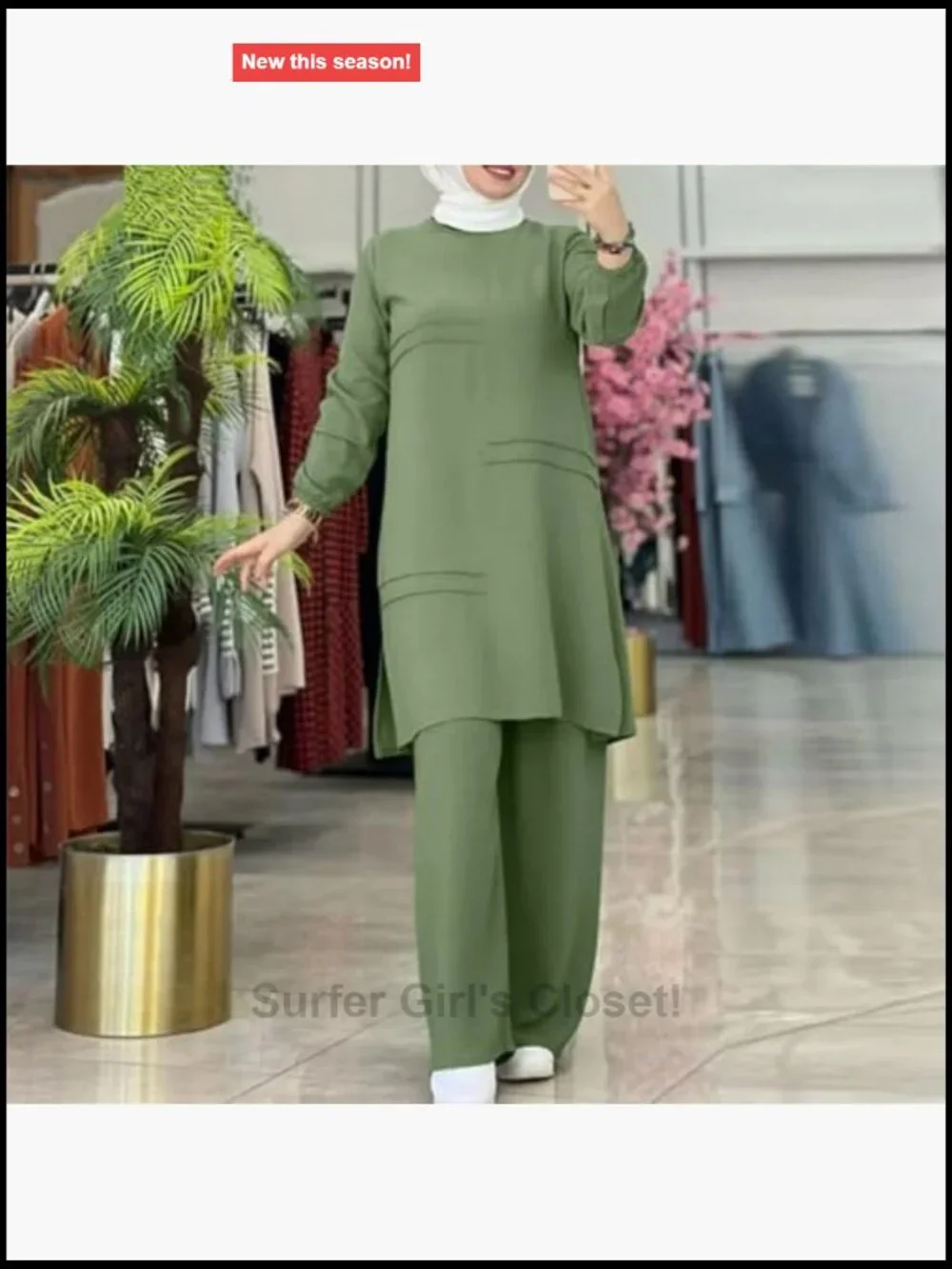 Muslim Abaya 2 Piece Set Long Sleeve Top Wide Leg Pants Modest Loose Fit Prayer